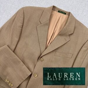 VTG 90s Lauren Ralph Lauren Wool Blazer Sport Coat Men 42R Tan Ivy Classic Prep